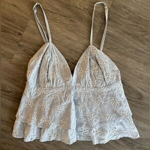 Elegant Light Blue Eyelet Lace Women's Top